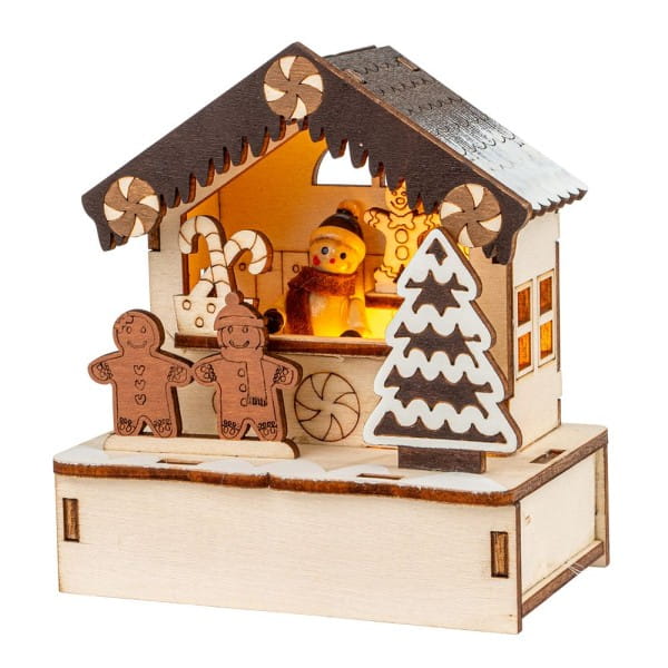 LED-Haus, Weihnachtsmarktszene 6, 9,5cm x 6cm x 10,6cm, warmweiß mit Timer | Leucht-Deko | LED & Leucht-Deko | Deko- & Geschenkartikel