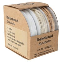 Dekoband, Kunstleder, 2,5mm breit, je 1,5m lang, versch. Designs, weiß, creme, natur, 3 Rollen