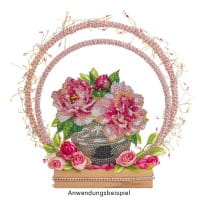 Diamond-Painting-Grußkarte, Strass, Pfingstrosen in Vase, 16cm x 16cm, inkl. Zubehör