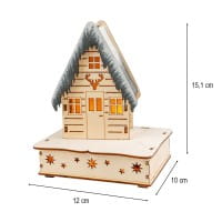 LED-Haus, Design 2, 12cm x 10cm x 15,1cm, warmweiß mit Timer
