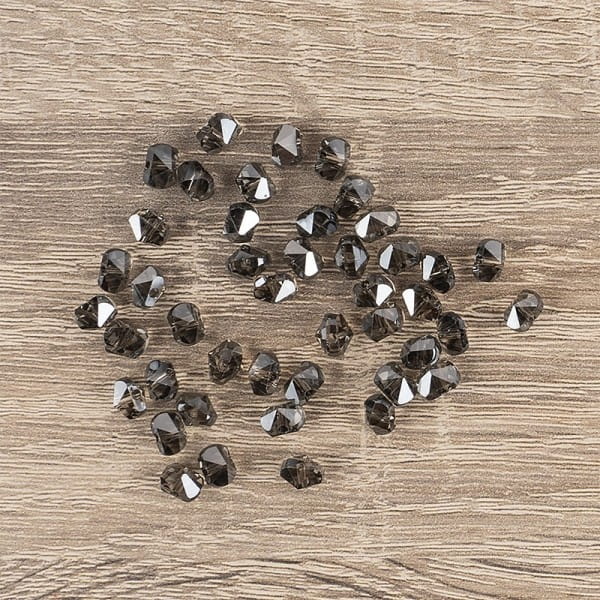 Perlen, Raute gewölbt, 6,5mm x 4,5mm x 5mm, facettiert, transparent, anthrazit, 45 Stück