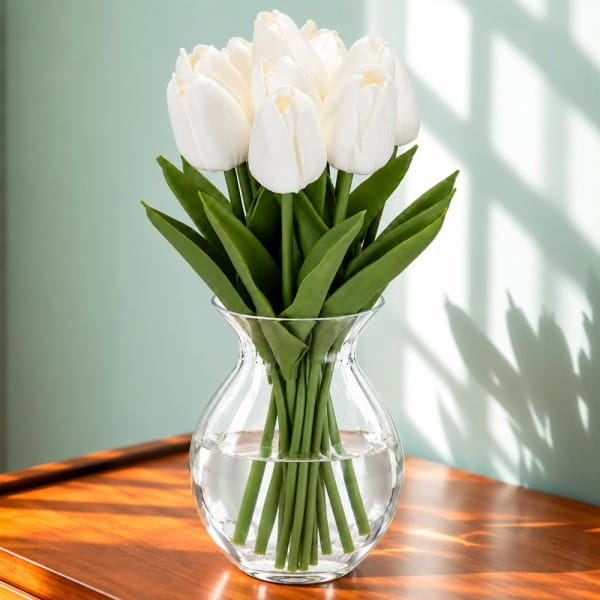 Deko-Blumen, Tulpen, 33cm lang, weiß, realistische Optik, 10 Stück