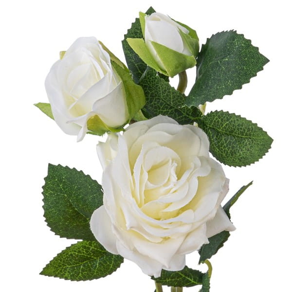 Blütenbusch, mit 3 Rosen, 38cm lang, 3 weiße Blüten in versch. Größen