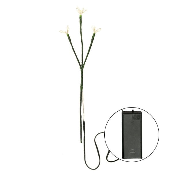 LED-Blumenstiel, mit 3 flexiblen Blütenstempeln, 25cm hoch, 15 LEDs in Warmweiß, mit Timer