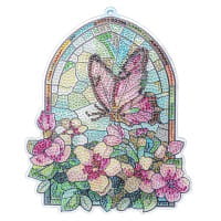Diamond-Painting-Fensterbild, Glaskunst-Optik, Schmetterling mit Blüten, 20,1cm x 16,4cm