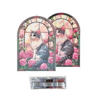 Diamond-Painting-Fensterbild, Glaskunst-Optik XL, Katze mit Rosen, 24,7cm x 35,6cm, 500µ