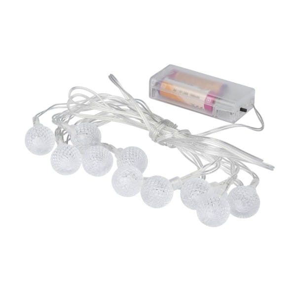 LED-Lichterkette, Relief-Kugeln, klar, 10 LEDs in Warmweiß, 3,05m lang, Timer