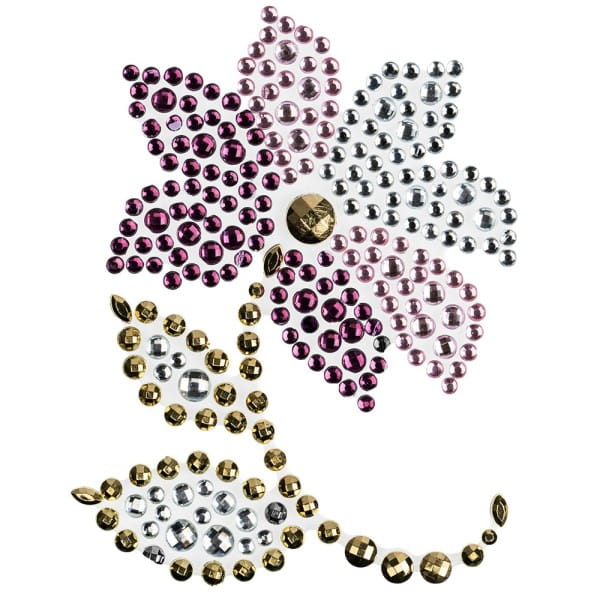 Strass-Ornamente, Sortierung 1, mehrfarbig, teilweise mit Veredelung, 5 Bogen