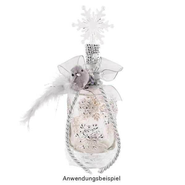 Plüsch-Federvögel, 15cm x 3,5cm x 3,5cm, grau mit silbernen Highlights, mit Clip, 3 Stück
