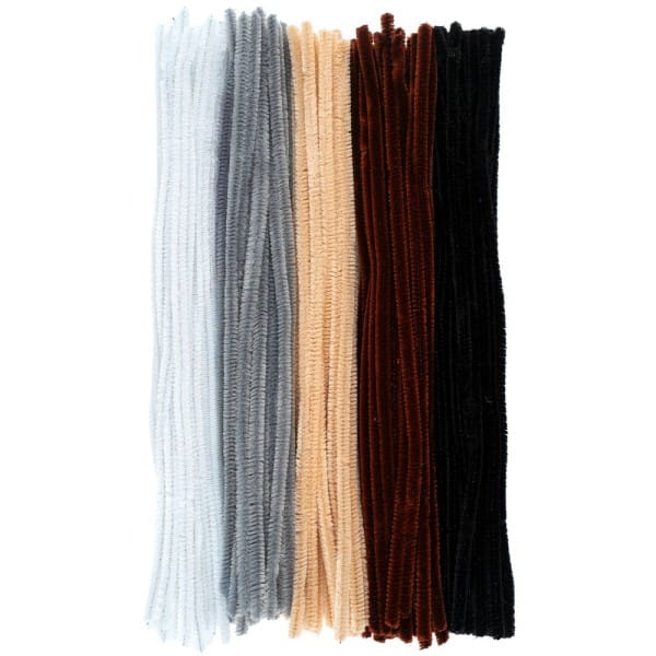 Chenille-Drähte, Edle Farbtöne, 30cm lang, Ø 6mm, 5 verschiedene Farben, 100 Stück