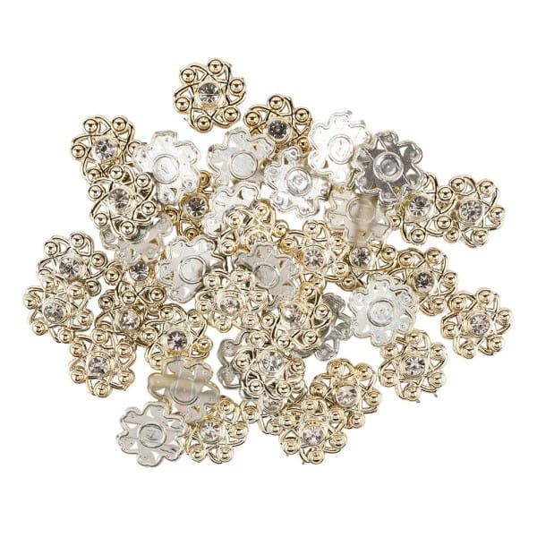 Premium-Schmucksteine, Zierblüte 4, Ø 1,9cm, hellgold, Glaskristallen, 40 Stück