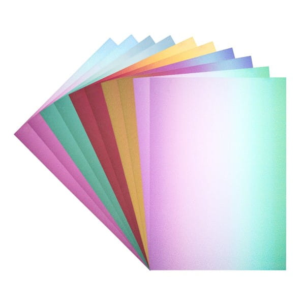 Lichteffekt-Folien, Diamanteffekt mit Farbverlauf, DIN A4, satinierte Oberfläche, 5 Farben, 10 Stück | Lichteffekt-Folien | LED & Leucht-Deko | Deko- & Geschenkartikel