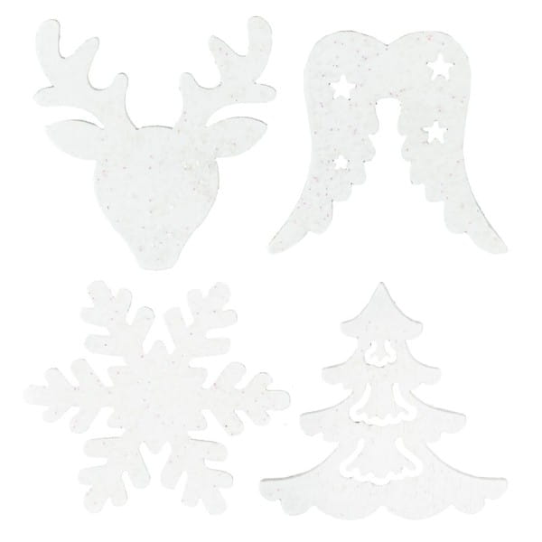 Streudeko, Vielfalt, 3,2cm bis 4cm, 2mm stark, weiß mit irisierendem Glitzer, 24 Stück