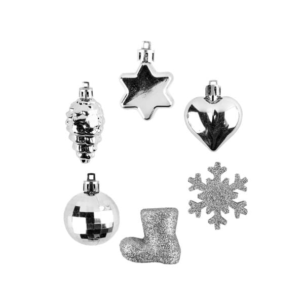 Baumschmuck, Vielfalt 2, versch. Designs & Größen, teilweise zum Aufhängen, silber, 12 Stück