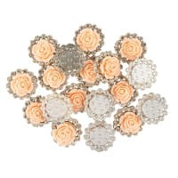 Premium-Schmucksteine, Rosenblüte 2, Ø 2cm, hellgold, mit Blüte in Lachs & Glaskristallen, 17 Stück