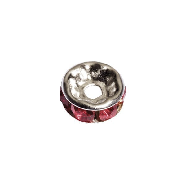 Strass-Rondell mit Strass-Steinen, Ø0,8 cm, 10 Stück, silber/rubin