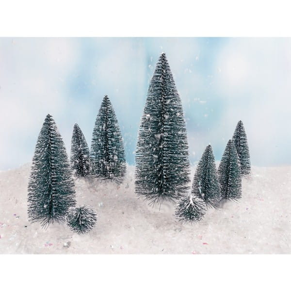 Deko-Schneetannen, 5cm bis 21cm hoch, 9 Stück