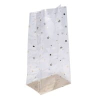 Blockbodenbeutel, Sterne, 14cm x 9cm, 30cm hoch, goldener Foliendruck & Einlegeboden, 30 Stück