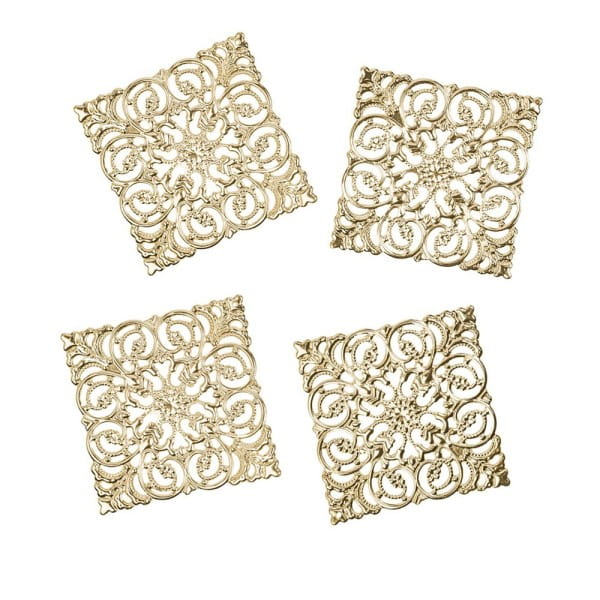 Metall-Ornamente, Design 36, 6,5cm x 6,5cm, hellgold, 4 Stück
