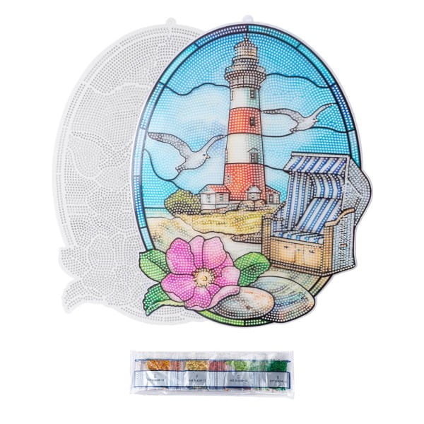 Diamond-Painting-Fensterbild, Glaskunst-Optik XL, Leuchtturm, 27,4cm x 35,4cm, 500µ