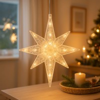 LED-Octa-Stern, 27,5cm x 19,5cm, warmweiß, transparent, klar, inkl. Timer