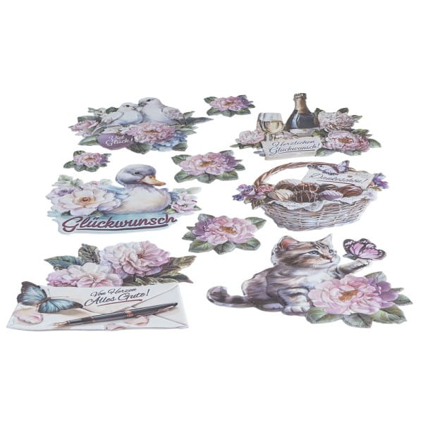 3-D Relief-Sticker, Viel Glück & Wünsche 1, verschiedene Größen, selbstklebend