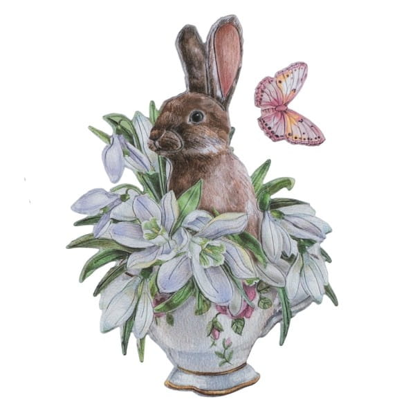 3-D Relief-Sticker, Hase und Küken in Tasse, versch. Größen, selbstklebend