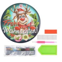 Diamond-Painting-Fensterbild, Rentier Rudolph - Frohe Weihnachten!, Ø18,3cm, inkl. Zubehör