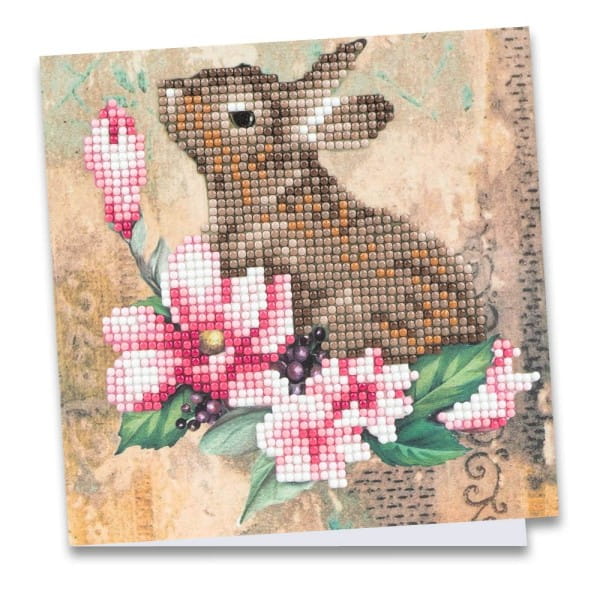 Diamond-Painting-Grußkarte, Hase & Blumen 1, 16cm x 16cm, inkl. Zubehör