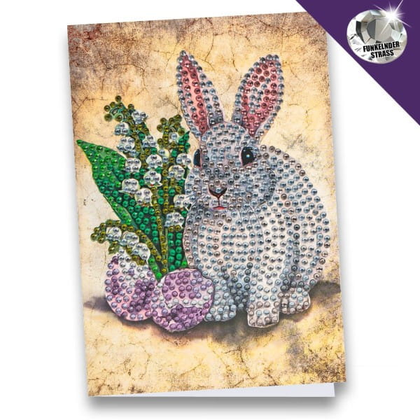Diamond-Painting-Grußkarte, Strass, Hase 3, 11,5cm x 16,5cm, inkl. Zubehör
