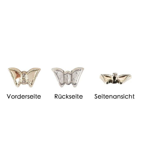 Premium-Schmucksteine, Schmetterling, 2cm x 1,2cm x 0,5cm, hellgold, mit Glaskristallen, 40 Stück
