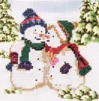 Stickbild-Set, malerischer Hintergrund,  14,5x14,5cm, Schneemänner