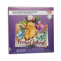 Diamond-Painting-Aufstellkarte, Küken mit Blumen, 16,3cm x 16cm, inkl. Zubehör