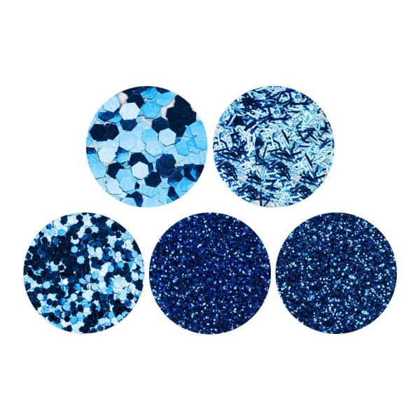 Deko-Glitzer Vielfalt, 9 Dosen mit je 2g, 5 Variationen, blau