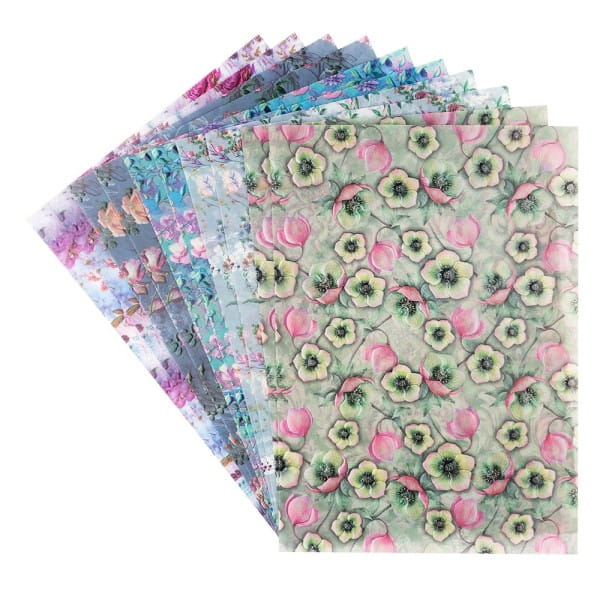 Motiv-Transparentpapiere Deluxe, Blumen 1, DIN A4, 150g/m², verschiedene Designs, geprägt, 10 Bogen