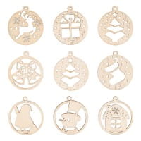 Streu-Deko, Holz, Baumschmuck, 8 Designs, 7x 7 Stück, 1x 14 Stück 1,6mm stark, natur, 63 Teile