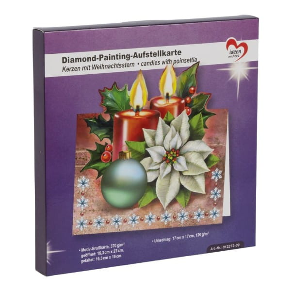 Diamond-Painting-Aufstellkarte, Kerzen mit Weihnachtsstern, 16,3cm x 16cm, inkl. Umschlag & Werkzeug