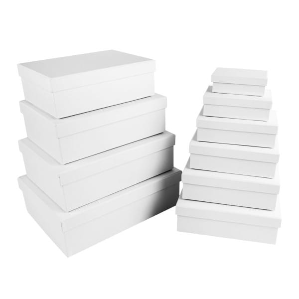 Geschenkboxen, rechteckig, verschiedene Größen, weiß, Rohlinge zum Weiterverzieren, 10 Stück