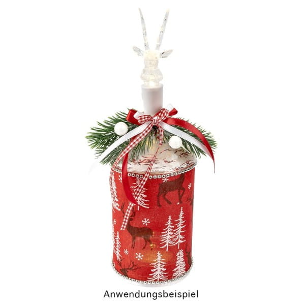 LED-Flaschenlicht mit 2 LED-Lämpchen, Rentier, 12,5cm hoch, weiß