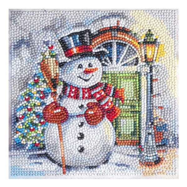 Diamond-Painting-Aufleger, Schneemann vor Haustür, 20cm x 20cm, 370g/m², inkl. Zubehör