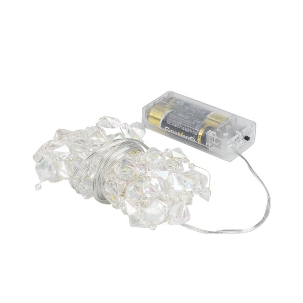 LED-Drahtlichterkette, Kristall-Nuggets, klar, 20 LEDs in Warmweiß, 2,70m lang, Timer