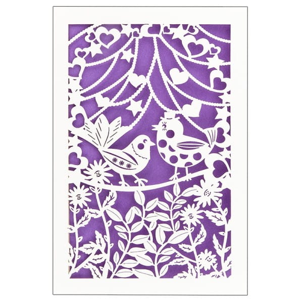 Laser-Grußkarte "Hochzeit 5", 12cm x 18cm, mit Umschlag & violettem Einleger