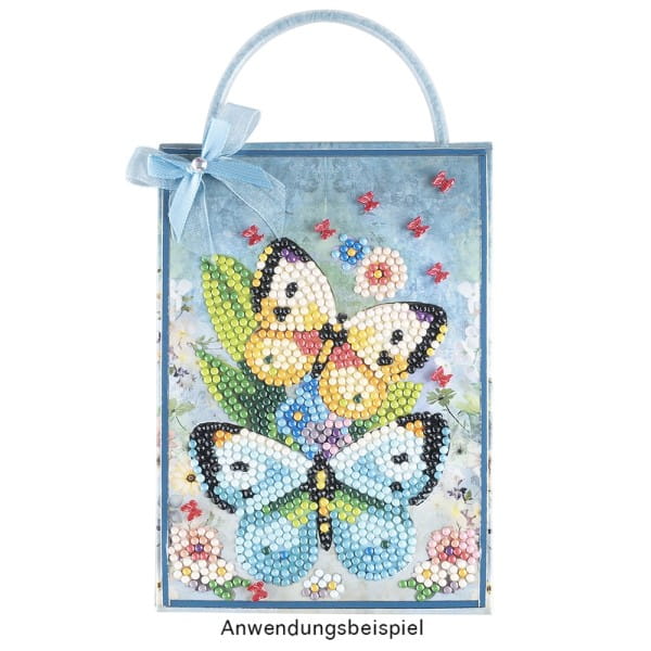 Geschenktaschen-Grußkarte mit Diamond Painting, Schmetterlinge, 16,5cm hoch, inkl. Zubehör