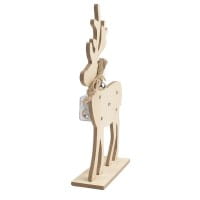 LED-Rentier, Holz, Rentier: 23cm x 17cm x 0,5cm, mit Fuß, 5 LEDs, warmweiß