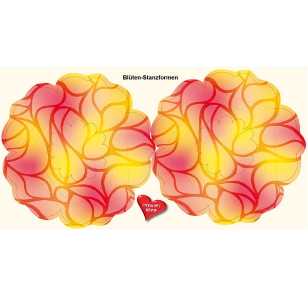 Blüten-Stanzbogen, 2 Blüten, Ø15cm, gelb/rot, 6er Set