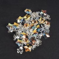 Glas-Anhänger mit Perlenkappe, Stern, 2,9cm x 1,3cm, klar-irisierend, 20 Stück