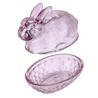 Glas-Hase, 2-teilig, 12,2cm lang, 10cm hoch, abnehmbarer Deckel, altrosa