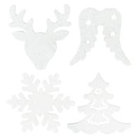 Streudeko, Vielfalt, 3,2cm bis 4cm, 2mm stark, weiß mit irisierendem Glitzer, 24 Stück