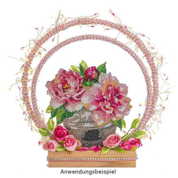 Diamond-Painting-Grußkarte, Strass, Pfingstrosen in Vase, 16cm x 16cm, inkl. Zubehör