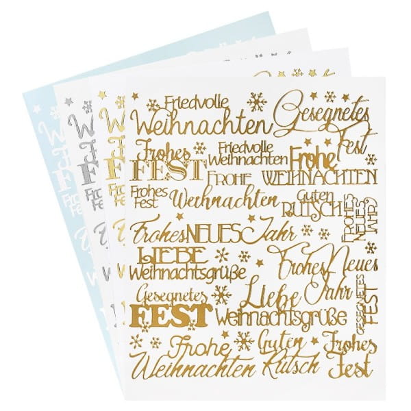 Stickerbogen "Handlettering Art", Weihnachten, gold, silber, weiß, 20cm x 23cm, 4 Bogen